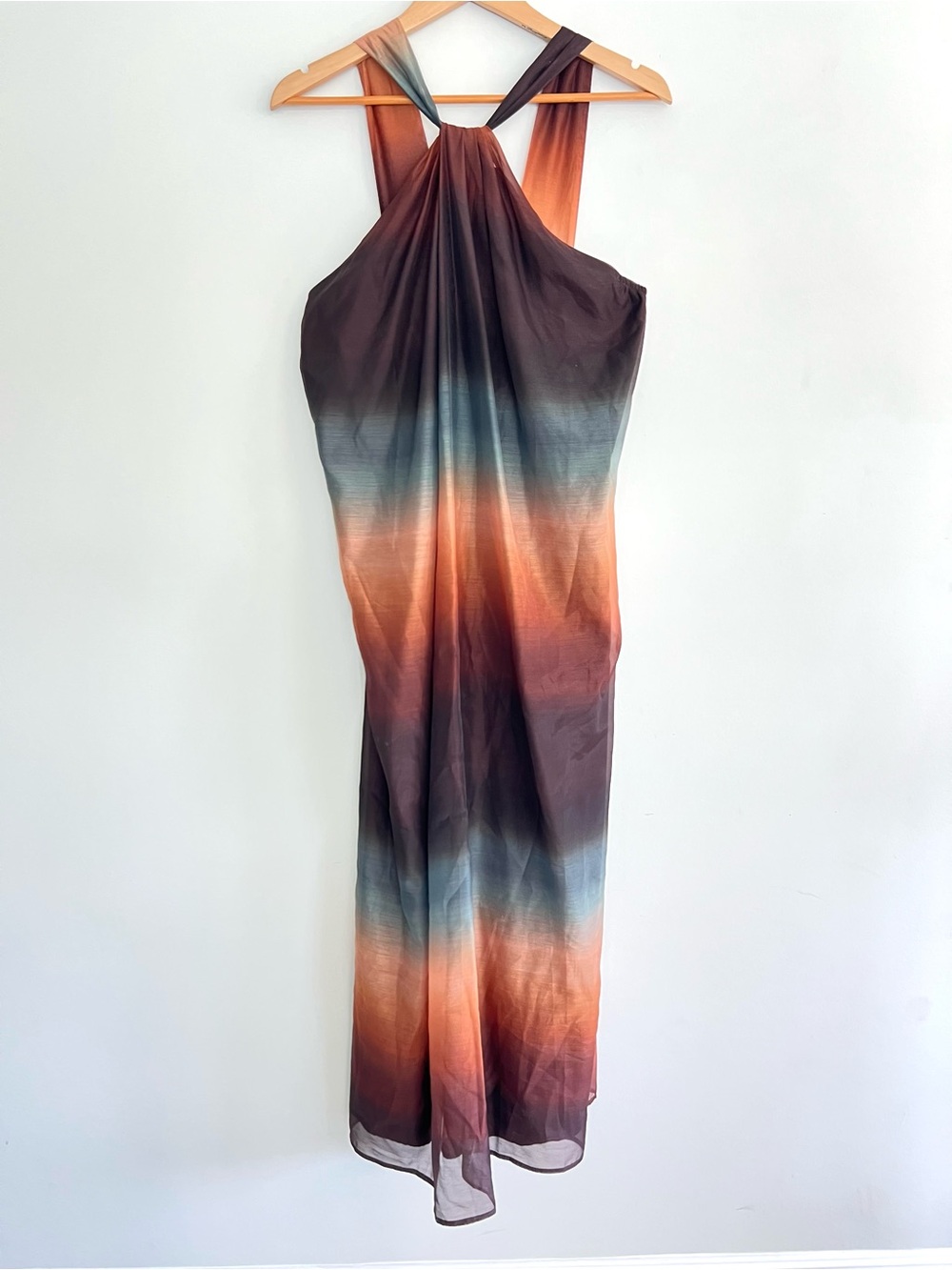 BANANA REPUBLIC Block Multicolor Haltered Sleeveless Cocktail Maxi Dress Sz 12 - Picture 16 of 16